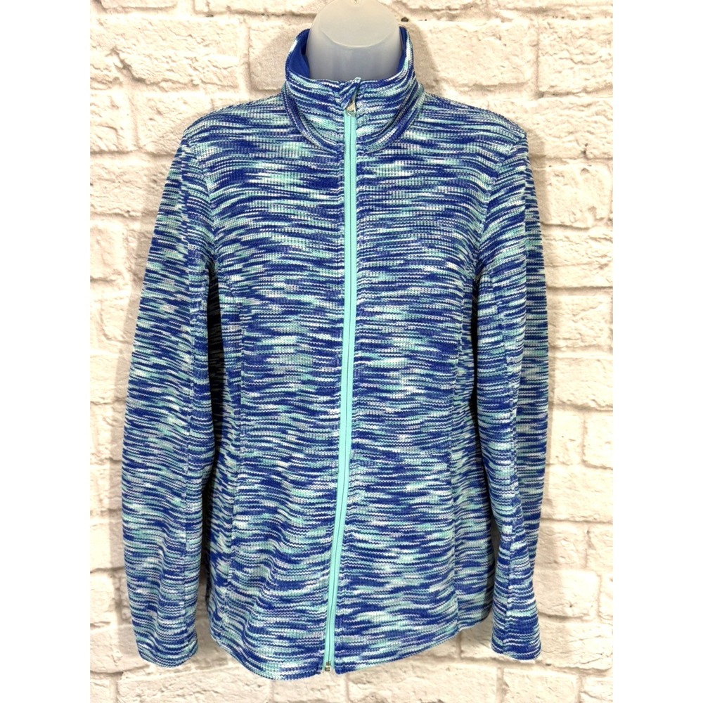 Spyder Jacket Womens Large Full Zip Fleece Lined Blue Purple Space Dye Knit Coat